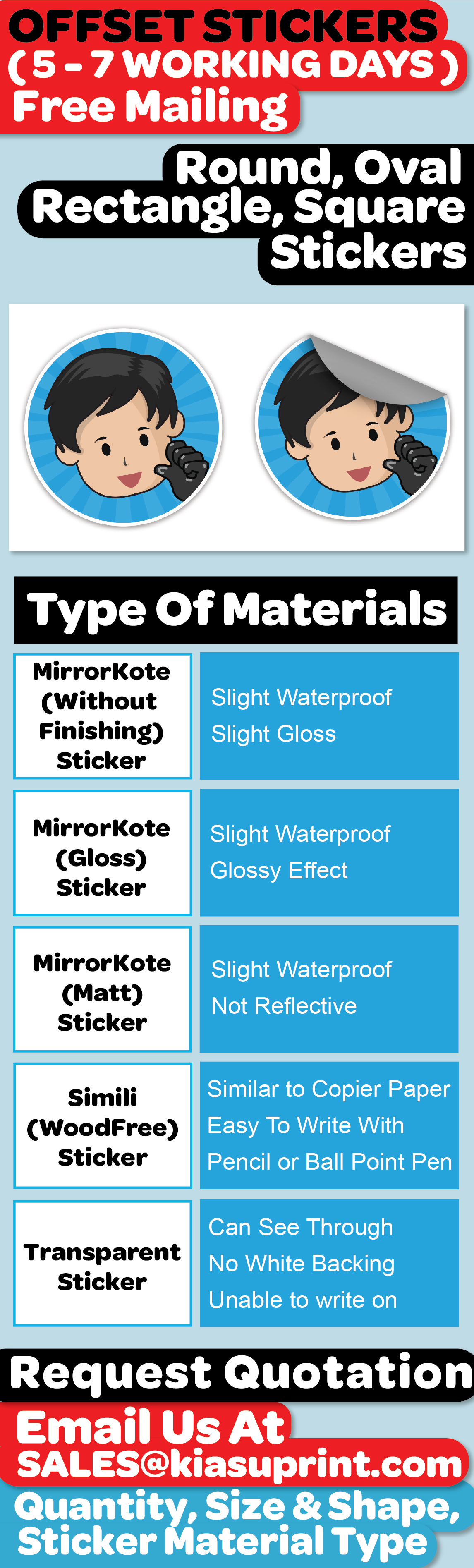 Stickers Printing Offset Table